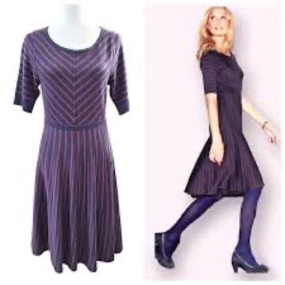 Boden Amelia Striped Fit & Flare Skater Wool Blend Knit Sweater Dress Navy Sz 8P - Picture 1 of 8